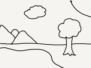 drawing of a tree by a lake